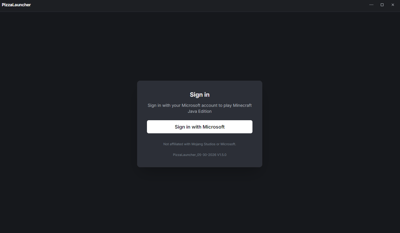 Microsoft sign-in in PizzaLauncher